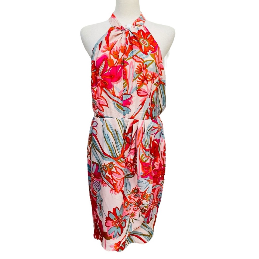 NEW julia jordan Multicolor Floral Twisted Halter Keyhole Front Dress Women's 14